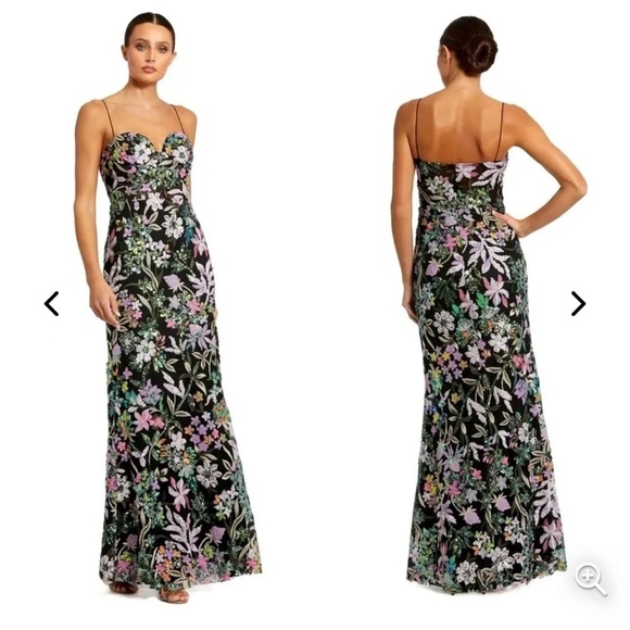 Mac Duggal NEW NWT Spaghetti Strap Bustier Floral Embroidered Appliqué Gown Sz 8 - Picture 5 of 15